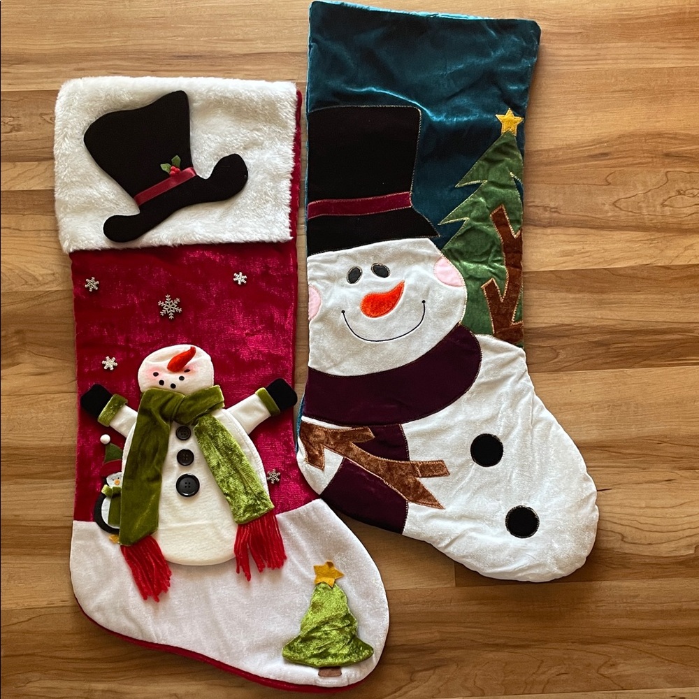 Festive Snowman Christmas Stockings LARGE - Red ,White and Teal SET 3-D